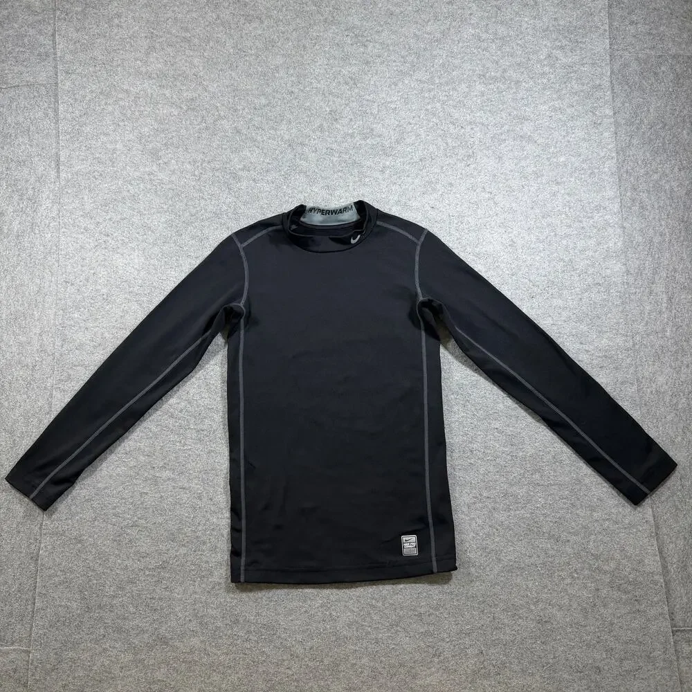 Nike Pro Combat Hyperwarm Mock Neck Top Boys L Black Compression Long Sleeve